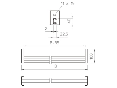 Dimensional drawing 2 OBO CK 40 60 FT Rung for cable ladder 554mm