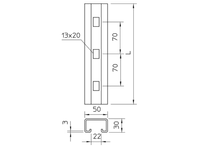 Dimensional drawing 1 OBO MS5030RP0220FT C profile 300x50x30mm

