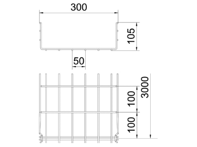Dimensional drawing 2 OBO GRM 105 300 G Mesh cable tray 105x300mm