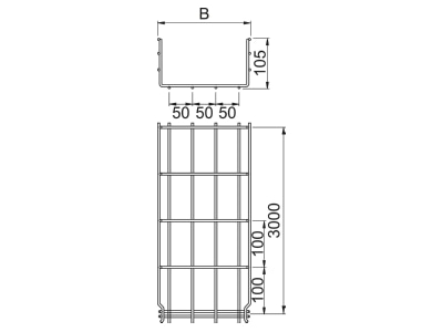 Dimensional drawing 1 OBO GRM 105 500 G Mesh cable tray 105x500mm
