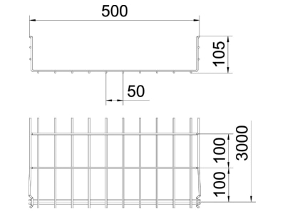 Dimensional drawing 2 OBO GRM 105 500 G Mesh cable tray 105x500mm