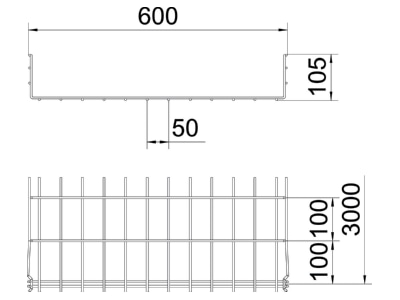 Dimensional drawing 2 OBO GRM 105 600 G Mesh cable tray 105x600mm