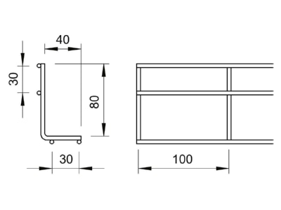 Dimensional drawing 1 OBO GW 40 80 FT Mesh cable tray 80x40mm
