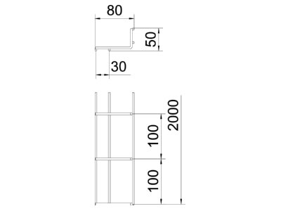 Dimensional drawing 2 OBO GW 40 80 FT Mesh cable tray 80x40mm