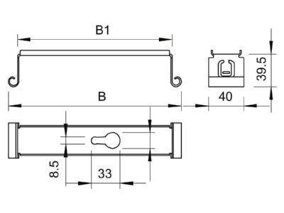 Dimensional drawing 2 OBO MAH 200 FS Wall   ceiling bracket for cable tray