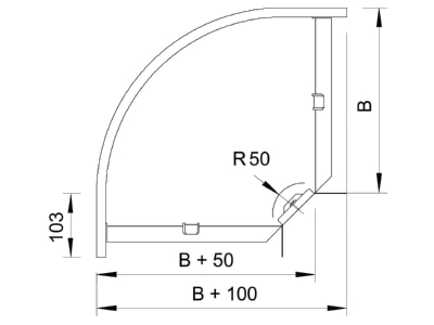Dimensional drawing 2 OBO RB 90 810 FT Bend for cable tray  solid wall 
