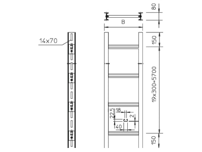 Dimensional drawing 1 OBO SLS80C40F 50 FT Vertical cable ladder 500x80mm
