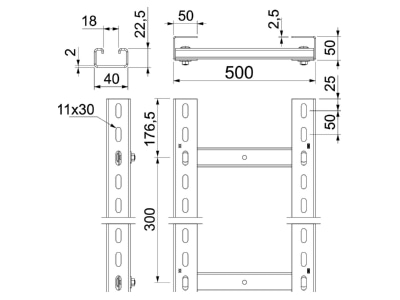 Dimensional drawing 2 OBO SLS80C40F 50 FT Vertical cable ladder 500x80mm
