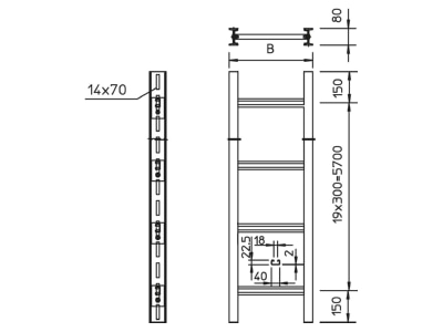 Dimensional drawing 3 OBO SLS80C40F 50 FT Vertical cable ladder 500x80mm