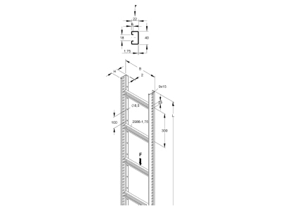 Dimensional drawing Niedax STM 60 203 3 F Vertical cable ladder 200x60mm