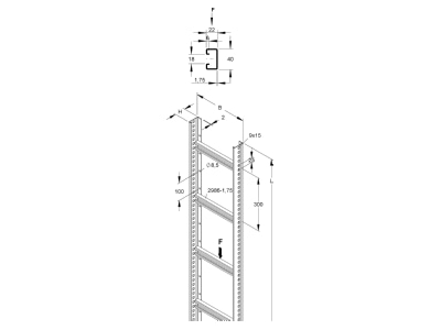 Dimensional drawing Niedax STM 60 203 3 F Vertical cable ladder 200x60mm