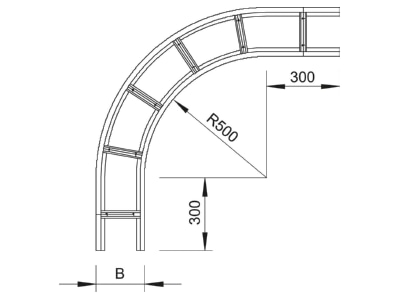 Dimensional drawing 1 OBO WLB 90 116 FS Horizontal Bend for cable ladder
