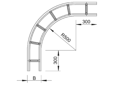 Dimensional drawing 1 OBO WLB 90 163 FS Horizontal Bend for cable ladder
