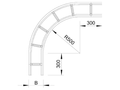 Dimensional drawing 2 OBO WLB 90 163 FS Horizontal Bend for cable ladder