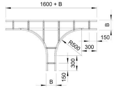 Dimensional drawing 1 OBO WLT 1140 FS Tee for cable ladder 400x110mm
