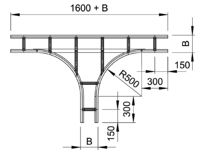 Dimensional drawing 2 OBO WLT 1140 FS Tee for cable ladder 400x110mm