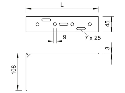 Dimensional drawing 1 OBO WW 100 15 FS Wall bracket for cable support 45x108mm
