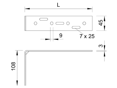 Dimensional drawing 2 OBO WW 100 15 FS Wall bracket for cable support 45x108mm