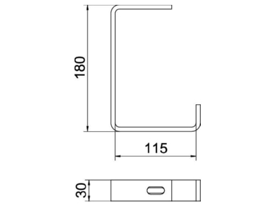 Dimensional drawing 1 OBO AHB 100 FT Ceiling bracket for cable tray
