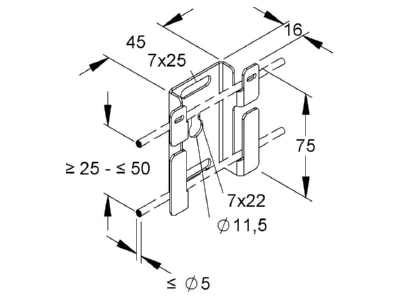 Dimensional drawing Niedax GRMB 50 Mounting material for cable tray