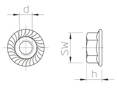 Dimensional drawing 1 OBO KM M6 F Flange nut M6
