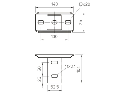 Dimensional drawing 1 OBO KUS 5 NOK FT Head plate for support profile rail
