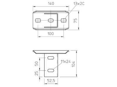 Dimensional drawing 2 OBO KUS 5 NOK FT Head plate for support profile rail