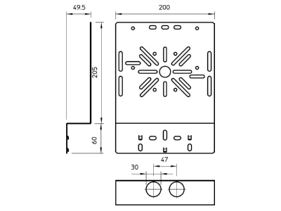 Dimensional drawing 1 OBO MP WI GR  FS Mounting plate for cable support system
