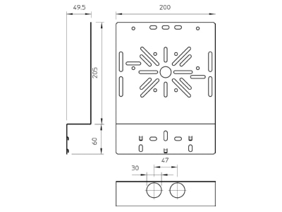 Dimensional drawing 2 OBO MP WI GR  FS Mounting plate for cable support system