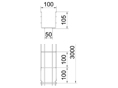 Dimensional drawing 2 OBO GRM 105 100 A2 Mesh cable tray 105x100mm