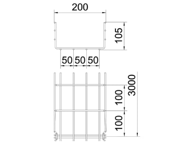 Dimensional drawing 2 OBO GRM 105 200 A2 Mesh cable tray 105x200mm