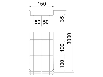 Dimensional drawing 2 OBO GRM 35 150 A4 Mesh cable tray 35x150mm