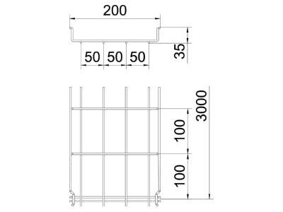 Dimensional drawing 2 OBO GRM 35 200 A4 Mesh cable tray 35x200mm