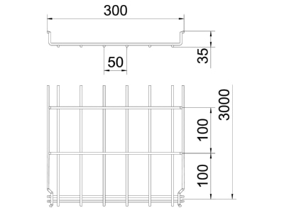 Dimensional drawing 2 OBO GRM 35 300 FT Mesh cable tray 35x300mm
