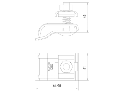 Dimensional drawing 1 OBO RK FIX VA Gutter clamp for lightning protection

