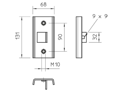 Dimensional drawing 1 OBO SAA MS4022 FT  VE2  Head plate for support profile rail SAA MS4022 FT  quantity  2 
