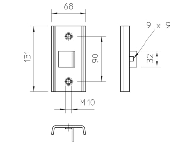 Dimensional drawing 2 OBO SAA MS4022 FT  VE2  Head plate for support profile rail SAA MS4022 FT  quantity  2 