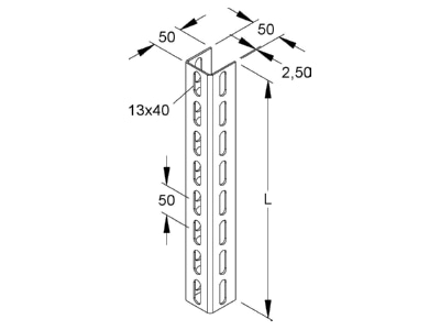 Dimensional drawing Niedax U 5050 300 F U profile 300x50x50mm