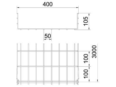 Dimensional drawing 1 OBO GRM 105 400 A2 Mesh cable tray 105x400mm
