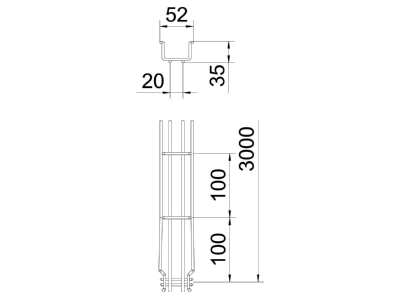 Mazeichnung 2 OBO GRM 35 50 FT Gitterrinne GRM 35x50x3000