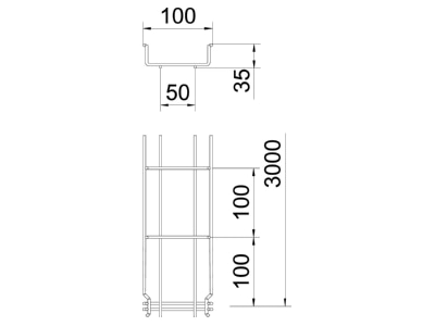 Mazeichnung 1 OBO GRM 35 100 A2 Gitterrinne 35x100x3000mm GRM 35 100VA4301