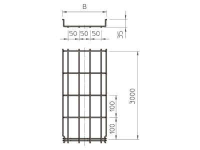 Mazeichnung 2 OBO GRM 35 100 A2 Gitterrinne 35x100x3000mm GRM 35 100VA4301