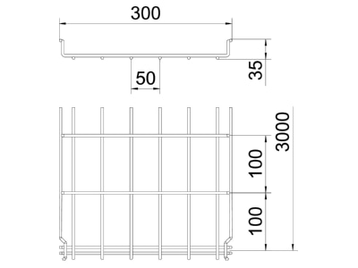 Dimensional drawing 1 OBO GRM 35 300 A2 Mesh cable tray 35x300mm
