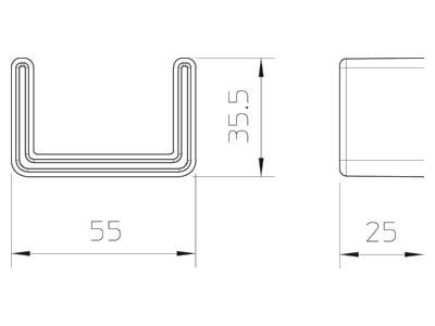 Dimensional drawing 2 OBO US 3 KS OR End capforU profile 25mm