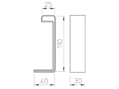Dimensional drawing 1 OBO SKHW 110 OR  VE2  End capforL profile SKHW 110 OR  quantity  2 
