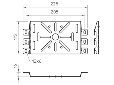 Dimensional drawing 1 OBO MP 225 UNI FS Mounting plate for cable support system
