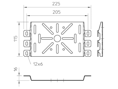 Dimensional drawing 2 OBO MP 225 UNI FS Mounting plate for cable support system