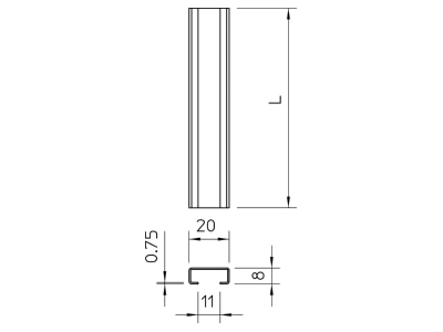Dimensional drawing 1 OBO CL2008UP2000A2 C profile 2000x20x8mm

