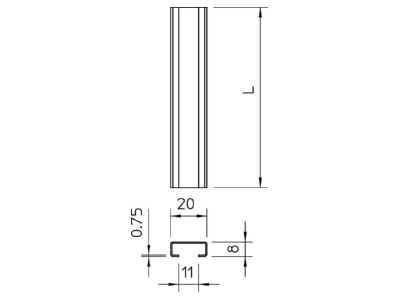 Dimensional drawing 2 OBO CL2008UP2000A2 C profile 2000x20x8mm