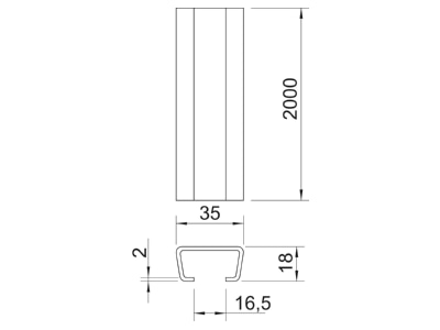Dimensional drawing 1 OBO AMS3518UP2000A2 C profile 2000x35x18mm
